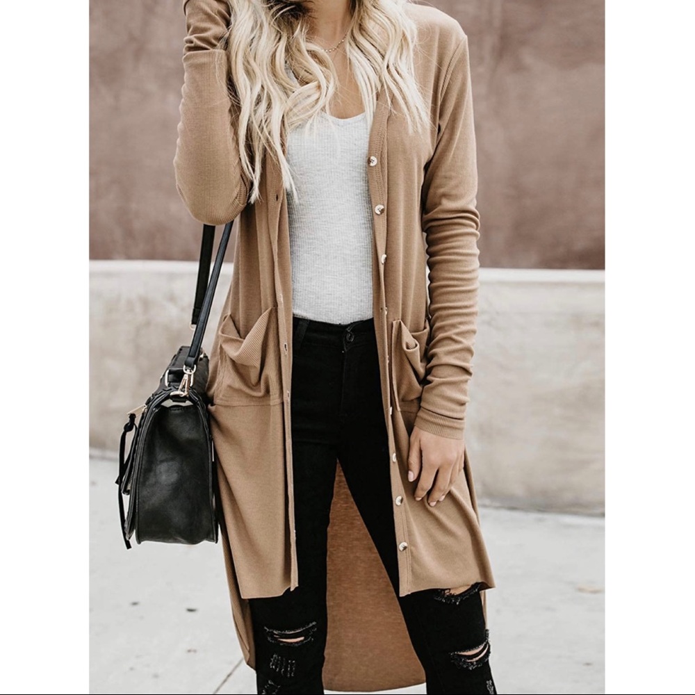 Long-sleeved Ribbed Knit Button Down Cardigan